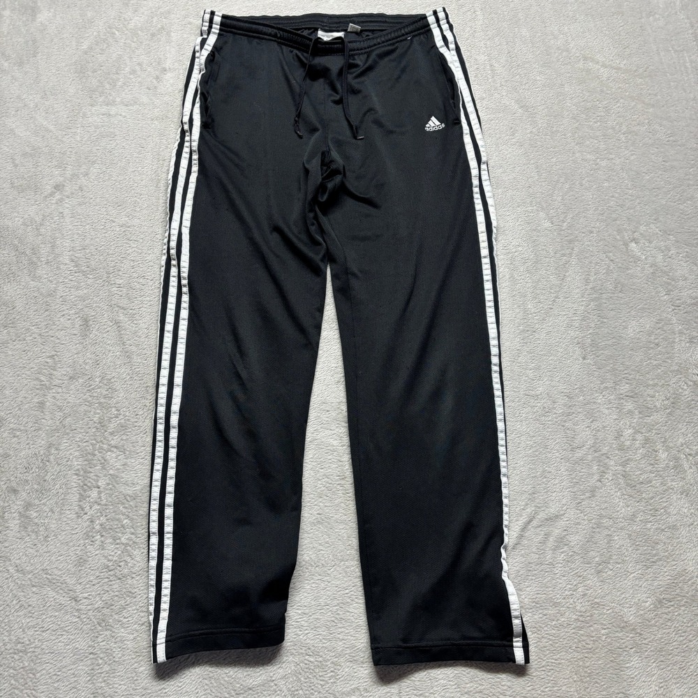 VTG Adidas 3-Stripe Track Pants Mens M Black White Mesh Lined A02001 Y2K Pockets